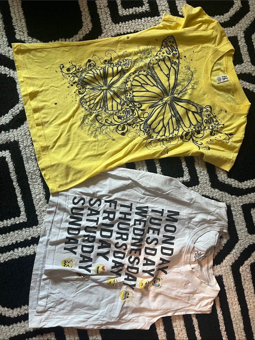 Yellow Butterfly Short Sleeve Tee and emoji shirt